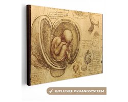 Canvas schilderij 160x120 cm - Wanddecoratie Baby in the womb - Leonardo da Vinci - Muurdecoratie woonkamer - Slaapkamer decoratie - Kamer accessoires - Schilderijen op canvas