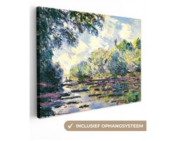 Canvas schilderij 160x120 cm - Wanddecoratie Gedeelte van de Seine, nabij Giverny - Schilderij van Claude Monet - Muurdecoratie woonkamer - Slaapkamer decoratie - Kamer accessoires - Schilderijen op canvas