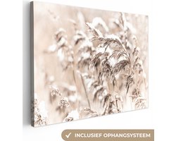 Canvas schilderij 160x120 cm - Wanddecoratie Winter - Planten - Sneeuw - Natuur - Seizoenen - Muurdecoratie woonkamer - Slaapkamer decoratie - Kamer accessoires - Schilderijen