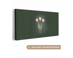Canvas schilderij 160x80 cm - Exclusieve wanddecoratie Tulpen - Liefde - Donkergroen - Muurdecoratie woonkamer - Slaapkamer decoratie - Kamer accessoires - Schilderijen op canvas - Moederdag cadeautje - Cadeau voor mama