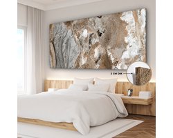 Canvas schilderij 160x80 cm - Wanddecoratie Abstract - Marmer - Wit - Bruin - Marmerlook - Muurdecoratie woonkamer - Slaapkamer decoratie - Kamer accessoires - Schilderijen op canvas
