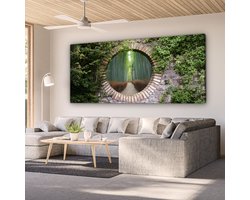 Canvas schilderij 160x80 cm - Wanddecoratie Bamboe - Bos - Japans - Doorkijk - Muurdecoratie woonkamer - Slaapkamer decoratie - Kamer accessoires - Schilderijen op canvas