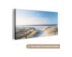 Canvas schilderij 160x80 cm - Wanddecoratie Duin - Meeuw - Strand - Zee - Zon - Muurdecoratie woonkamer - Slaapkamer decoratie - Kamer accessoires - Schilderijen op canvas