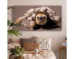 Canvas schilderij 160x80 cm - Wanddecoratie Een close-up van een Luiaard op de weg - Muurdecoratie woonkamer - Slaapkamer decoratie - Kamer accessoires - Schilderijen op canvas