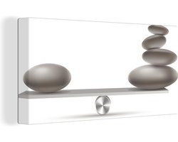 Canvas schilderij 160x80 cm - Wanddecoratie Evenwichtsbalk met zenstenen - Muurdecoratie woonkamer - Slaapkamer decoratie - Kamer accessoires - Schilderijen