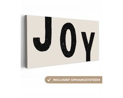 Canvas schilderij 160x80 cm - Wanddecoratie Kerst - Quote - Joy - Zwart - Feestdagen - Muurdecoratie woonkamer - Slaapkamer decoratie - Kamer accessoires - Schilderijen op canvas - Kerstdecoratie voor binnen - Kerstversiering - Kerstmis versiering