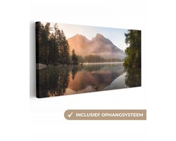 Canvas schilderij 160x80 cm - Wanddecoratie Landschap - Mist - Water - Bomen - Muurdecoratie woonkamer - Slaapkamer decoratie - Kamer accessoires - Schilderijen op canvas