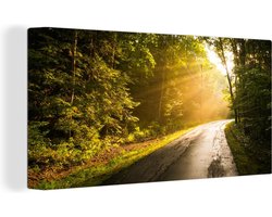 Canvas schilderij 160x80 cm - Wanddecoratie Licht - Weg - Boom - Muurdecoratie woonkamer - Slaapkamer decoratie - Kamer accessoires - Schilderijen