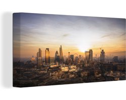 Canvas schilderij 160x80 cm - Wanddecoratie Luchtfoto van de Tower Bridge and London Eye, London, VK - Muurdecoratie woonkamer - Slaapkamer decoratie - Kamer accessoires - Schilderijen