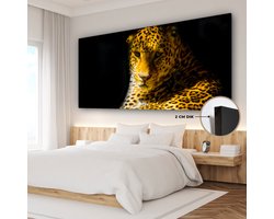 Canvas schilderij 160x80 cm - Wanddecoratie Luipaard - Goud - Dieren - Portret - Zwart - Muurdecoratie woonkamer - Slaapkamer decoratie - Kamer accessoires - Schilderijen op canvas