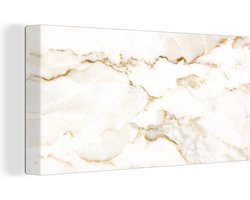 Canvas schilderij 160x80 cm - Wanddecoratie Marmer - Kalk - Goud - Luxe - Marmerlook - Wit - Muurdecoratie woonkamer - Slaapkamer decoratie - Kamer accessoires - Schilderijen