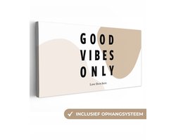 Canvas schilderij 160x80 cm - Wanddecoratie Quotes - Good vibes only love lives here - Spreuken - Valentijn - Muurdecoratie woonkamer - Slaapkamer decoratie - Kamer accessoires - Schilderijen op canvas