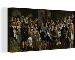 Canvas schilderij 160x80 cm - Wanddecoratie Schuttersmaaltijd ter viering van de Vrede van Munster - Schilderij van Bartholomeus van der Helst - Muurdecoratie woonkamer - Slaapkamer decoratie - Kamer accessoires - Schilderijen