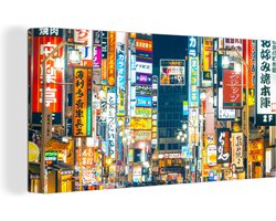Canvas schilderij 160x80 cm - Wanddecoratie Verlichte neonreclames in Shinjuku, Tokio, Japan - Muurdecoratie woonkamer - Slaapkamer decoratie - Kamer accessoires - Schilderijen op canvas