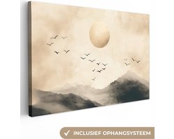 Canvas schilderij 180x120 cm - Exclusieve wanddecoratie Landschap - Japandi - vogel - Muurdecoratie woonkamer - Slaapkamer decoratie - Kamer accessoires - Schilderijen op canvas