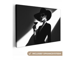 Canvas schilderij 180x120 cm - Exclusieve wanddecoratie Vrouw - Wijn - Chic - Muurdecoratie woonkamer - Slaapkamer decoratie - Kamer accessoires - Schilderijen op canvas