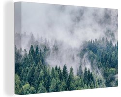 Canvas schilderij 180x120 cm - Wanddecoratie Bos - Mist - Bomen - Muurdecoratie woonkamer - Slaapkamer decoratie - Kamer accessoires - Schilderijen