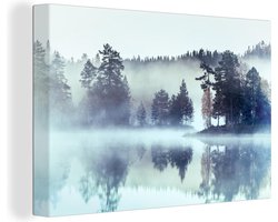 Canvas schilderij 180x120 cm - Wanddecoratie Bos - Mist - Winter - Muurdecoratie woonkamer - Slaapkamer decoratie - Kamer accessoires - Schilderijen