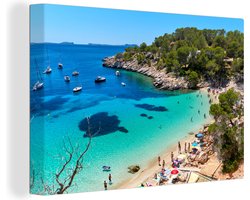 Canvas schilderij 180x120 cm - Wanddecoratie Cala Salada lagune op Ibiza - Muurdecoratie woonkamer - Slaapkamer decoratie - Kamer accessoires - Schilderijen