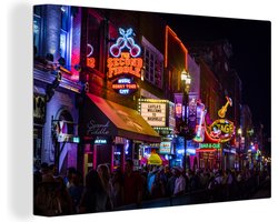 Canvas schilderij 180x120 cm - Wanddecoratie Een straat die gevuld is met disco's - Muurdecoratie woonkamer - Slaapkamer decoratie - Kamer accessoires - Schilderijen