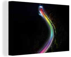 Canvas schilderij 180x120 cm - Wanddecoratie Regenboog licht op de weg - Muurdecoratie woonkamer - Slaapkamer decoratie - Kamer accessoires - Schilderijen