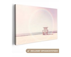 Canvas schilderij 180x120 cm - Wanddecoratie Strand - Hut - Zon - Zee - Zomer - Muurdecoratie woonkamer - Slaapkamer decoratie - Kamer accessoires - Schilderijen op canvas