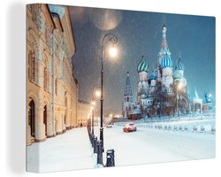 Canvas schilderij 180x120 cm - Wanddecoratie Winter in Moskou in de avond - Muurdecoratie woonkamer - Slaapkamer decoratie - Kamer accessoires - Schilderijen