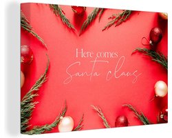Canvas schilderij 180x120 cm - Wanddecoratie Winter - Rood - Kerstballen - Quote - Muurdecoratie woonkamer - Slaapkamer decoratie - Kamer accessoires - Schilderijen - Kerstdecoratie voor Binnen - Kerstdecoratie Woonkamer - Kerstdecoratie in Huis
