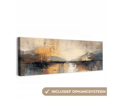 Canvas schilderij 180x60 cm - Wanddecoratie Abstract - Modern - Beige - Aesthetic - Goud - Muurdecoratie woonkamer - Slaapkamer decoratie - Kamer accessoires - Schilderijen op canvas