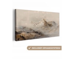 Canvas schilderij 200x100 cm - Exclusieve wanddecoratie Berglandschap - Mist - Penseelstreken - Muurdecoratie woonkamer - Slaapkamer decoratie - Kamer accessoires - Schilderijen op canvas