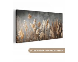Canvas schilderij 200x100 cm - Exclusieve wanddecoratie Gedroogde Veldbloemen - Grijs - Beton - Muurdecoratie woonkamer - Slaapkamer decoratie - Kamer accessoires - Schilderijen op canvas