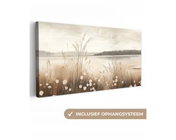 Canvas schilderij 200x100 cm - Exclusieve wanddecoratie Meer - Water - Natuur - Beige - Muurdecoratie woonkamer - Slaapkamer decoratie - Kamer accessoires - Schilderijen op canvas