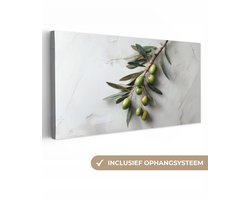 Canvas schilderij 200x100 cm - Exclusieve wanddecoratie Olijventak - Beton - Mediterraan - Muurdecoratie accessoires - Keuken decoratie muur - Schilderijen op canvas