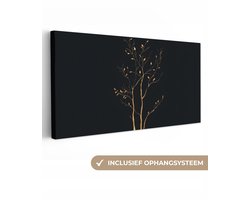 Canvas schilderij 200x100 cm - Exclusieve wanddecoratie Takken - Blaadjes - Zwart - Muurdecoratie woonkamer - Slaapkamer decoratie - Kamer accessoires - Schilderijen op canvas