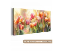 Canvas schilderij 200x100 cm - Exclusieve wanddecoratie Tulpen - Sprookjesachtig - Kleurrijk - Muurdecoratie woonkamer - Slaapkamer decoratie - Kamer accessoires - Schilderijen op canvas