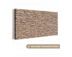 Canvas schilderij 200x100 cm - Wanddecoratie Steen - Bakstenen - Textuur - Beige - Muurdecoratie woonkamer - Slaapkamer decoratie - Kamer accessoires - Schilderijen op canvas