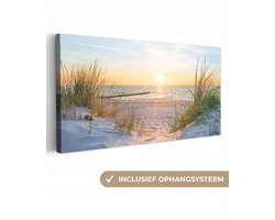 Canvas schilderij 200x100 cm - Wanddecoratie Strand - Zon - Duin - Gras - Zand - Horizon - Muurdecoratie woonkamer - Slaapkamer decoratie - Kamer accessoires - Schilderijen op canvas