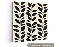 Canvas schilderij 20x20 cm - Exclusieve wanddecoratie Botanisch - Dessin - Zwart - Beige - Muurdecoratie woonkamer - Slaapkamer decoratie - Kamer accessoires - Schilderijen op canvas