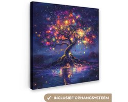 Canvas schilderij 20x20 cm - Exclusieve wanddecoratie Kosmisch - lichtboom - Kerst - Kleurrijk - Muurdecoratie woonkamer - Kamer decoratie - Schilderijen op canvas - Kerstdecoratie voor binnen - Kerstversiering - Kerstmis versiering