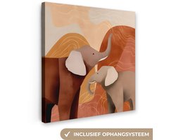 Canvas schilderij 20x20 cm - Exclusieve wanddecoratie Olifanten - Oranje - Abstract - Muurdecoratie woonkamer - Slaapkamer decoratie - Kamer accessoires - Schilderijen op canvas