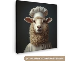 Canvas schilderij 20x20 cm - Exclusieve wanddecoratie Schaap - Wol - Kok - Muurdecoratie woonkamer - Slaapkamer decoratie - Kamer accessoires - Schilderijen op canvas