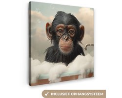 Canvas schilderij 20x20 cm - Wanddecoratie badkamer Aap - Dieren - Bad - Schuim - Muurdecoratie WC - Decoratieve accessoires - Toilet muur decoratie - Schilderijen op canvas