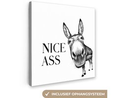 Canvas schilderij 20x20 cm - Wanddecoratie badkamer Quote - Ezel - Dieren - Nice ass - Spreuken - Muurdecoratie WC - Decoratieve accessoires - Toilet muur decoratie - Schilderijen op canvas