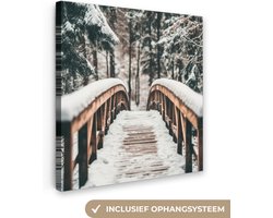 Canvas schilderij 20x20 cm - Wanddecoratie Brug - Winterlandschap - Bos - Natuur - Sneeuw - Muurdecoratie woonkamer - Slaapkamer decoratie - Kamer accessoires - Schilderijen op canvas
