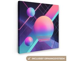 Canvas schilderij 20x20 cm - Wanddecoratie Cirkels - Vlakken - Abstract - Blauw - Muurdecoratie woonkamer - Slaapkamer decoratie - Kamer accessoires - Schilderijen op canvas