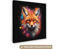 Canvas schilderij 20x20 cm - Wanddecoratie Graffiti - Vos - Zwart - Pop art - Muurdecoratie woonkamer - Slaapkamer decoratie - Kamer accessoires - Schilderijen op canvas