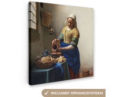 Canvas schilderij 20x20 cm - Wanddecoratie Het melkmeisje - Schilderij van Johannes Vermeer - Muurdecoratie woonkamer - Slaapkamer decoratie - Kamer accessoires - Schilderijen op canvas