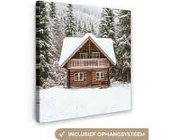 Canvas schilderij 20x20 cm - Wanddecoratie Huis - Bos - Winter - Natuur - Sneeuw - Muurdecoratie woonkamer - Slaapkamer decoratie - Kamer accessoires - Schilderijen op canvas