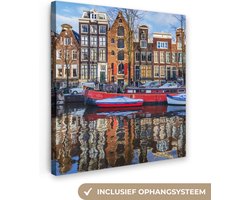 Canvas schilderij 20x20 cm - Wanddecoratie Kanaal in Amsterdam - Muurdecoratie woonkamer - Slaapkamer decoratie - Kamer accessoires - Schilderijen op canvas