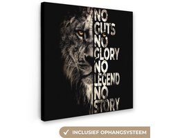 Canvas schilderij 20x20 cm - Wanddecoratie Leeuw - Zwart - Dieren - Quote - Motivatie - Industrieel - Muurdecoratie woonkamer - Kamer decoratie modern - Abstracte schilderijen